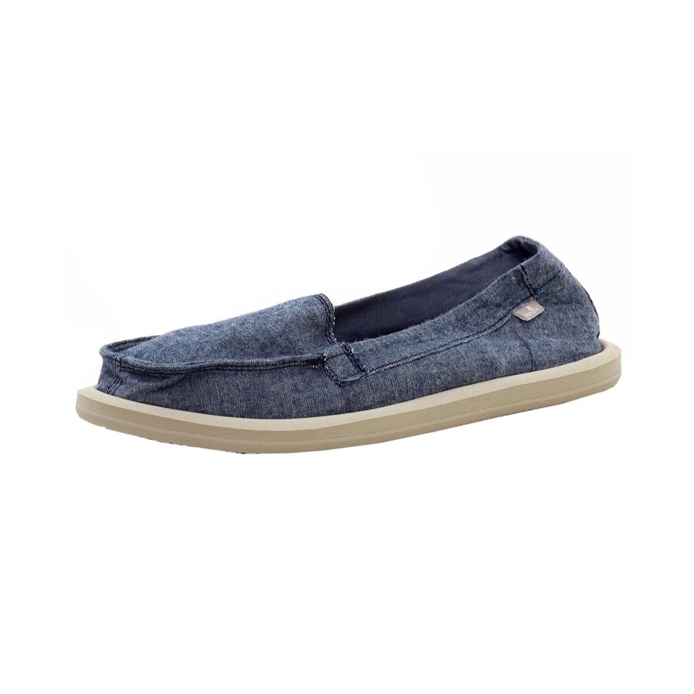 Sanuk Women's Shorty TX Fashion Slate Blue Chambray Slip-On Loafers Shoes Sz 6